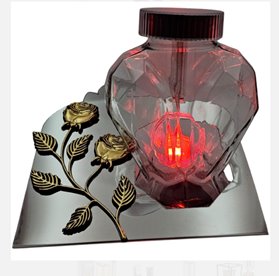 Znicz solarny LED Serce biały inox z różą Dzień/Noc 20 cm