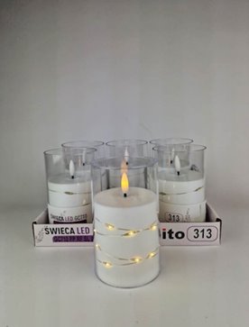 Świeca biała led subito 313 z łańcuszkiem ciepła barwa 12,5*7 cm
