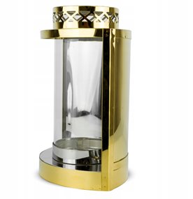 Nowoczesny Znicz Nagrobny ŁEZKA 32 cm Złoty Lampion GLAMOUR Szklana Tuba