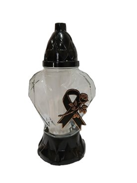 Znicz  nowoczesny w kształcie serca z kokardą i złotą  różą 26 cm mały