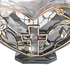 Znicz art. Lampion Glamour serce duże aplikacja krzyż 32 cm czarno–złoty