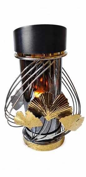 Lampion solarny LED złoto/srebrny 3D liście miłorzębu ruch czujnik