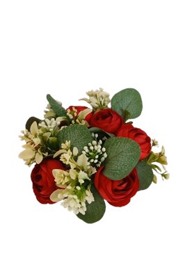 Wianek dekoracyjny z czerwonymi różami i białe dodatki 20 cm