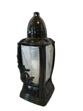 Znicz kapliczka czarna z dekorem 33 cm + wkład