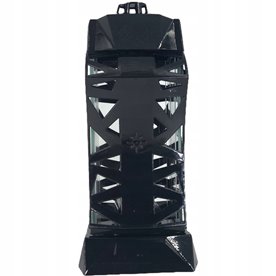 Piękny duży lampion 37cm srebrny czarny kapliczka z kwiatem ażur