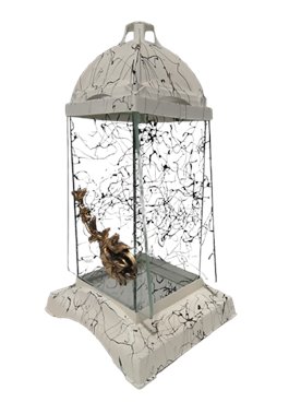 Znicz kapliczka w kolorze ecru z złotą różą  30 cm