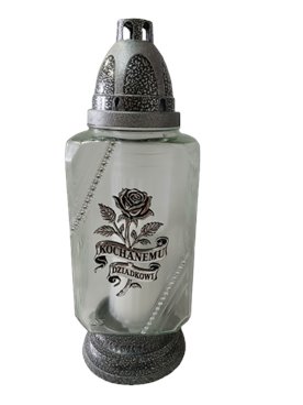 Znicz całoroczny z napisem Kochanemu Dziadkowi srebrny 31 cm