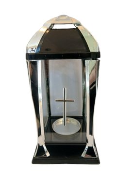 ZNICZ SZKLANY Nowoczesna kapliczka z srebrnymi dodatkami DUŻA 31 cm