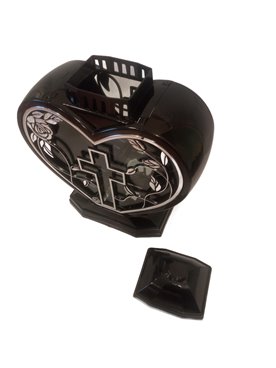 Znicz art. Lampion Glamour serce duże aplikacja krzyż 32 cm srebrno- czarny