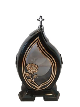Znicz kapliczka  czarna łezka złota z różą 38 cm