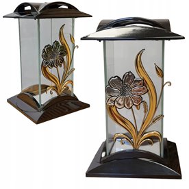 SZKLANY ZNICZ Z APLIKACJĄ NA GRÓB DO WKŁADÓW LED NA BATERIE LAMPION 26,5 CM