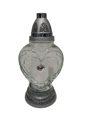 Znicz całoroczny srebrny z zawieszką serduszko R-577a 26 cm