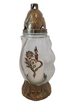 Znicz całoroczny złotą  różą i świeczką 27 cm