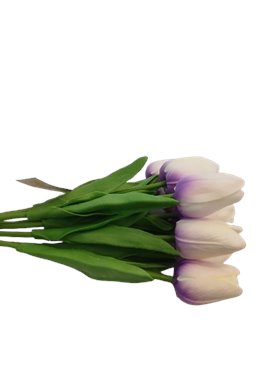 Tulipan kremowo-fioletowy sztuczny kwiat z silikonowy 34 cm 1 szt.